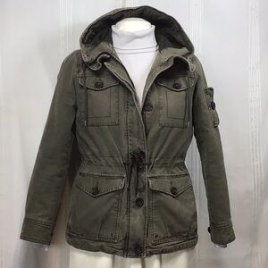 Levi's Utility Field Khaki Hooded Quilted Lining 7 Pocket Zip Front